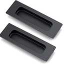 HOMOTEK 2 Pack 120mm Flush Sliding Closet Door Pulls, Recessed Finger Pulls for Sliding Barn Bypass Door Handles, Cabinet Drawer Rectangular Invisible Pull- Small Size 4.75 in, Black