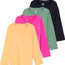Real Essentials 4 Pack: Girls Rash Guard Swim Shirts Long Sleeve UPF Sun Protection Tops (Ages 416) (XS)