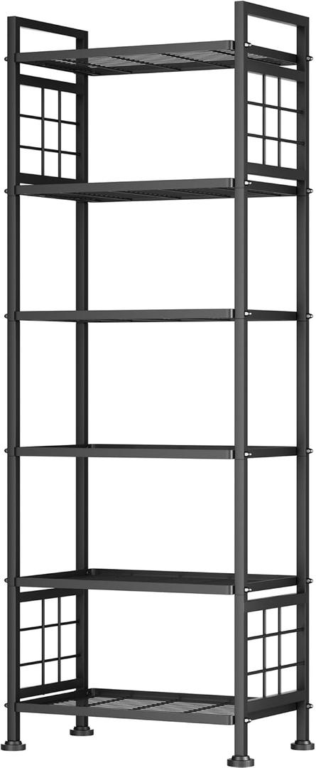 GIOTORENT 6-Wire Garage Shelving Storage Shelves, Metal Shelving Unit Pantry Rack, Kitchen Storage Adjustable Shelf 900Lbs Capacity for Laundry Kitchen Bathroom Organizer(Black) (12.7D x 21.5W x 65.1H (6Tier))