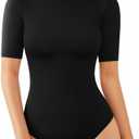 MANGOPOP Womens Mock Turtle Neck Bodysuits Half Elbow Short 3/4 Sleeve Bodysuit for Going Out, Size M