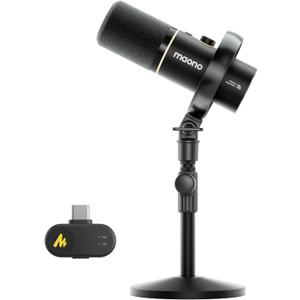 MAONO PD200W Hybrid Wireless Podcast Microphone for PC, Dynamic XLR USB Mic with Desktop Stand, Software, Noise Cancellation, for Vocal Recording, Streaming, Content Creation, Home Studio, Voiceover