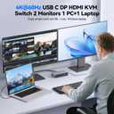 USB C KVM Switch 2 Monitors for 1 Laptop 1 Desktop, 4K@60Hz Dual Monitors HDMI DP KVM Switch for 4 USB 3.0 Ports,Docking Station KVM Switches, PD Charging,with Wired Remote Control and USB Cable