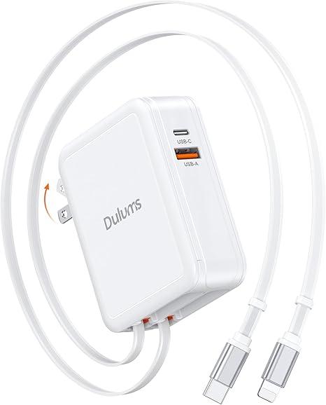 2026 Updated 40W Retractable Wall Charger,4 in 1 Retractable Phone Charger Wall Plug with 2.6FT Lightening+ Type C Cables,2-Port Travel Essentials Brick Multiport for iPhone 17/16/15, Galaxy,LG,Moto