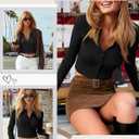 Neer Women's Cropped Cardigan Cotton Ribbed Knit Long Sleeve Top Crew Neck Cardigan Open Front Button Down Shirt(Black,Large)