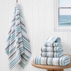 VOOVA & MOVAS Aqua Striped Towels Set, Quick Dry, Thick & Absorbent, Soft, 6 PCS Bathroom Towels