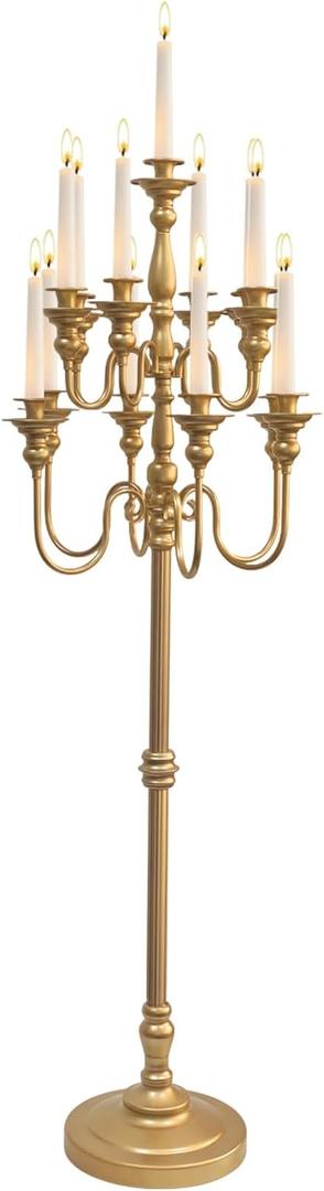 Gold Candelabra Centerpiece for Wedding Event Decor, 55'' Tall Floor Candle Holders, Metal 13 Arm Floor Candelabra Centerpiece Decorations for 5 Candlesticks Party Wedding Aisle Home Decor