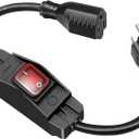 Outdoor Extension Cord with On/Off Waterproof Switch, 15A 125V Grounded 3-Prong Plug, Heavy Duty 1875W Short Outdoor Extension Cord for Lights,Black 14/3 SJTW Switch Cord,Outdoor Light Control(1.5FT