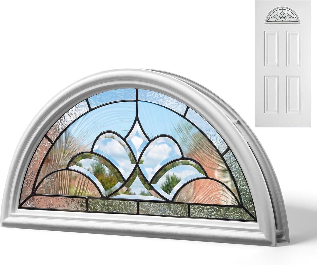 22" x 10" Entry Nouveau Door Glass Insert Half Round Top Exterior Front Door Window Inserts Replacement Kit for Home Improvement(1 Lite Glass,Patina Caming)