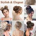 Benehair Messy Bun Hair Piece Scrunchy Updo Hair Pieces for Women Fluffy Wavy Hair Bun Scrunchies Donut Hairpiece Synthetic Chignons With Elastic Rubber Band Dark Blonde & Ash Blonde 1pc 25g