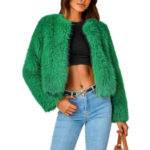 PRETTYGARDEN Women's 2025 Winter Coats Fleece Cropped Jacket Faux Fur Long Sleeve Pockets Shaggy Warm Outerwear Fall Clothes, Medium
