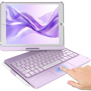 KBCASE Touchpad Keyboard Case for iPad 9th/8th/7th 10.2 inch, Backlit Trackpad Keyboard, 360Rotatable Case with Pencil Holder for iPad 9th/8th/7th Gen (Light Purple)