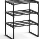 SONGMICS Shoe Rack, 3-Tier Shoe Organizer, Metal Storage Shelf, Upright or Upside Down, for 4-8 Pairs, Stackable, for Entryway, 11.8 x 16.7 x 21.5 Inches, Black ULSA003B01