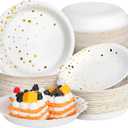 60 Pack White and Gold Paper Bowls 7 Inch Disposable Gold Dot Paper Bowls for Party Birthday Supplies Round Snack Dessert Salad Disposable Tableware for Wedding, Engagement, Baby Shower