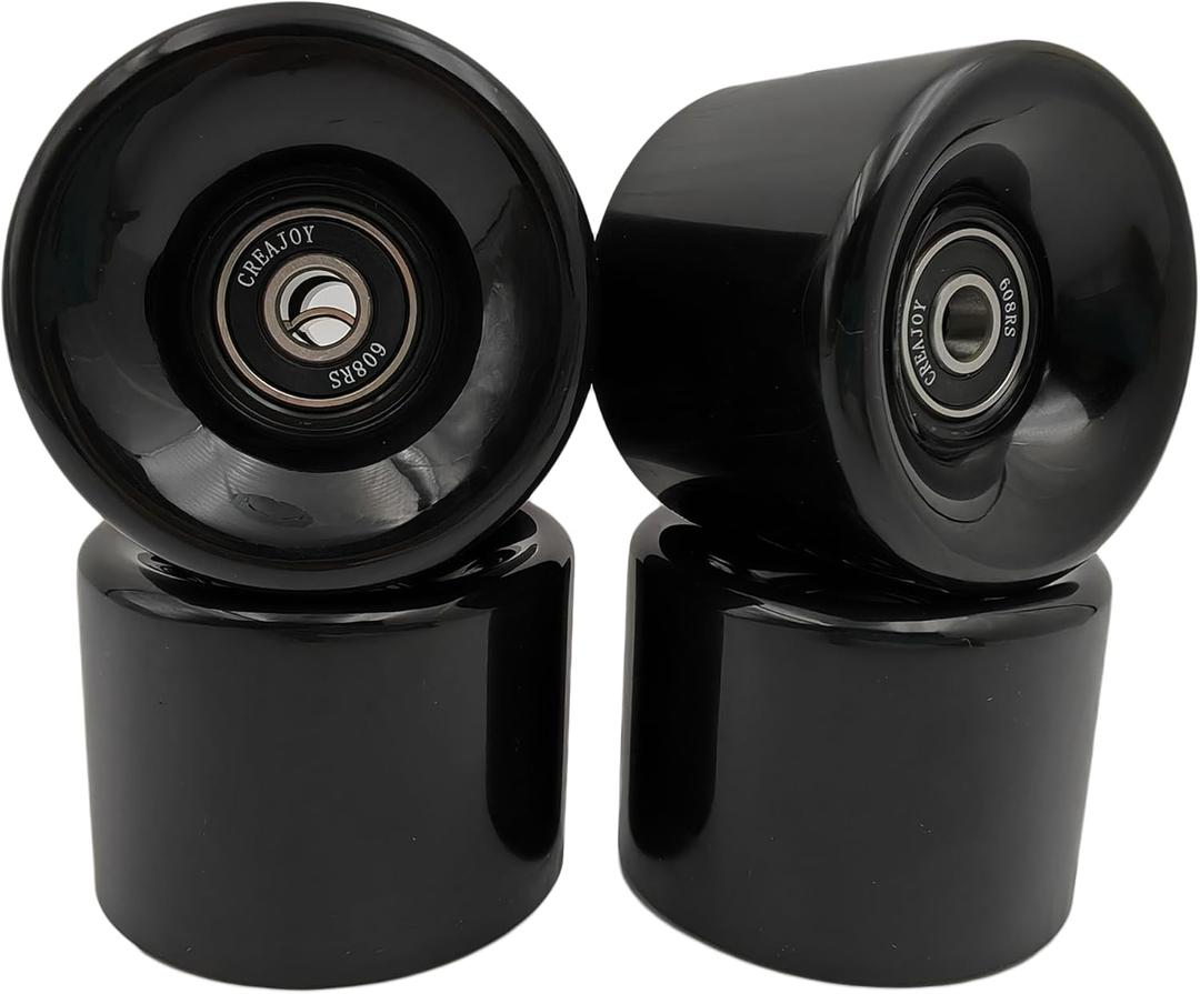 Skateboard Wheels with Bearings, 60mm 92a Hardness, Set of 4 (Black)