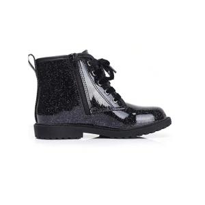 Glittery Lace-Up Combat Ankle Boots For Girls & Boys - Waterproof Design With Side Zipper
(6 Toddler, Black-pu17)