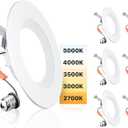 Ensenior 5/6 Inch 5CCT LED Can Lights 6 Pack, Retrofit Led Recessed Lighting, Baffle Trim, Dimmable, 9W=110W, 1000LM, 2700K/3000K/3500K/4000K/5000K Selectable, IC Rated - ETL & FCC