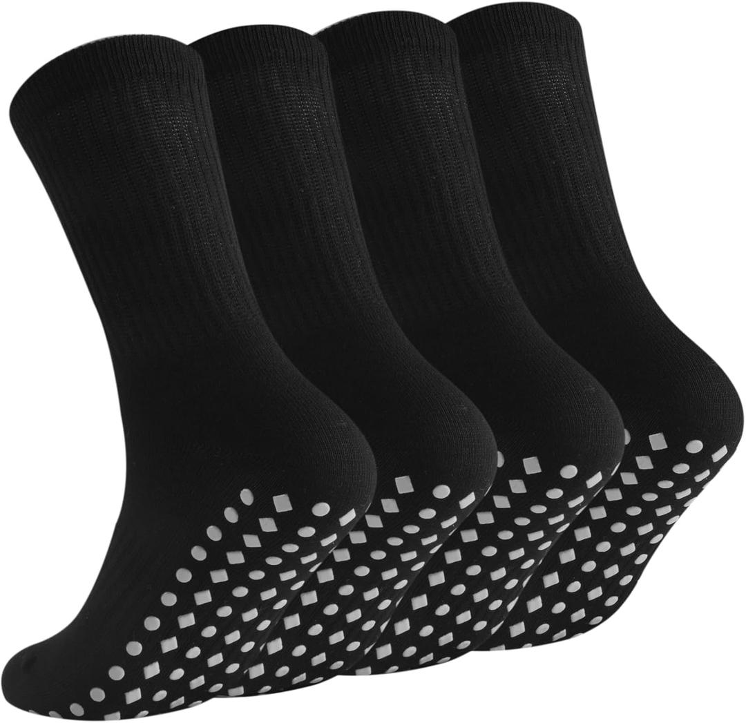 Non Slip Grip Socks for Men Women Crew Grippy Socks for Hospital Pilates Yoga,Gifts for Seniors Elderly M