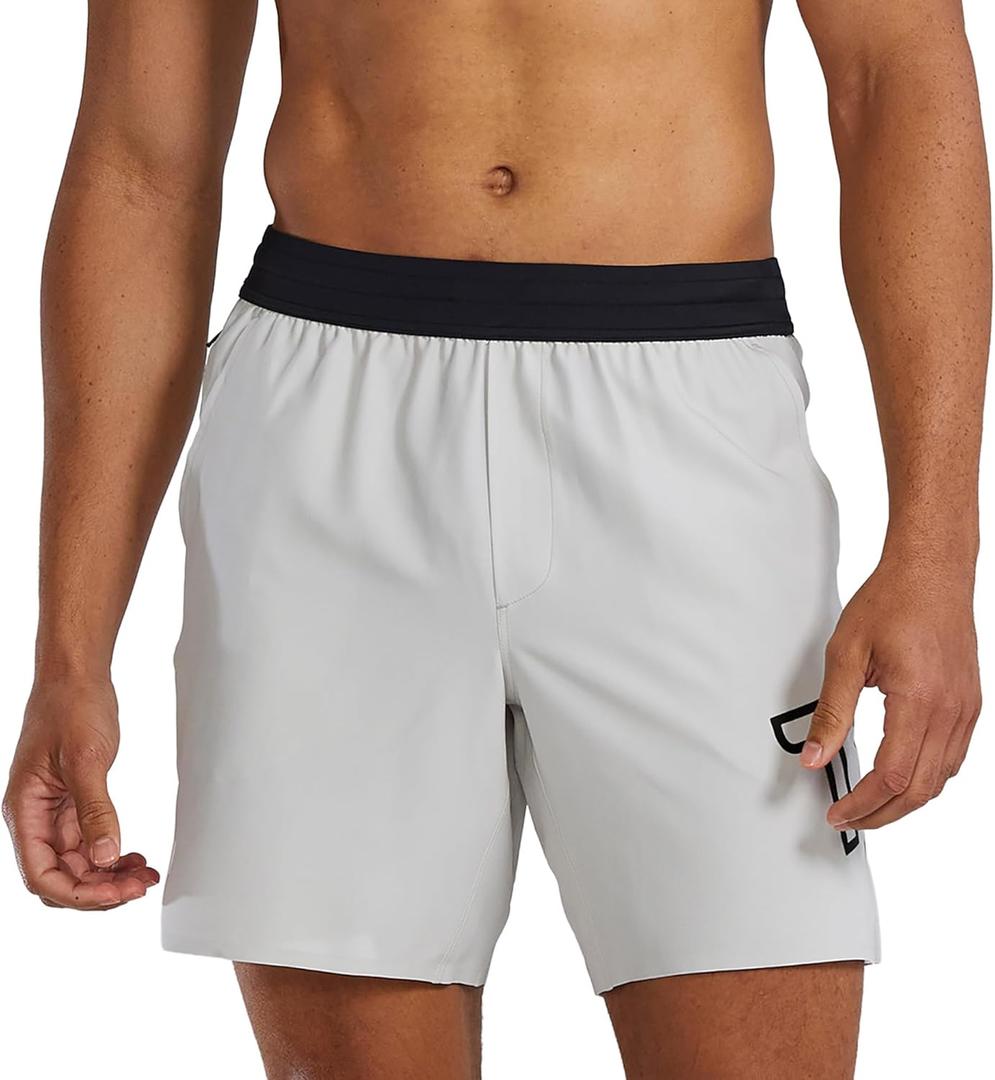 TYR Mens Athletic Performance Workout Unlined Short 7" (Large, Black/Logo)