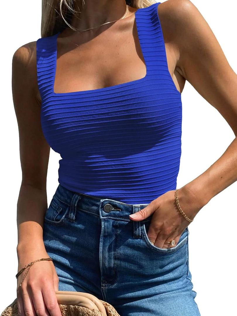 BZB Womens Ribbed Tank Tops 2026 Summer Sleeveless Square Neck Shirts Casual Slim Fitted Knit Shirts