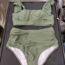 Kate Kasin Womens High Waisted Bikini Sets Ruffle Tummy Control Swimsuits Full Coverage Cheeky Two Piece Bathing Suit, Size S