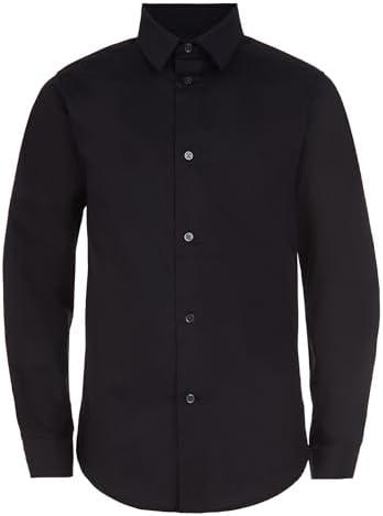 Calvin Klein Boys Long Sleeve Slim Fit Dress Shirt, Button-Down Style with Cuffs & Shirttail Hem, Size: 10