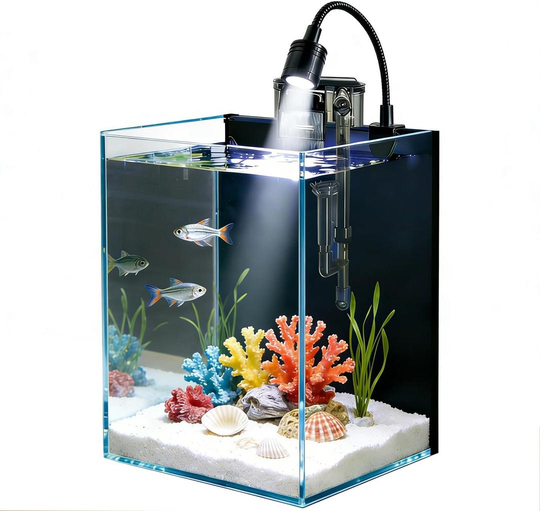 Betta Fish Tank kit, Small Nano Glass Fish Tank Start Kit with Filter, LED Light for Shrimp, Small Fish, Betta (1.5 Gallon)