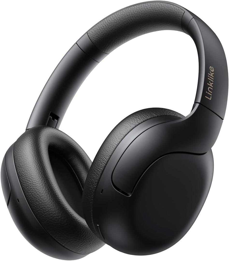 Linklike Over-Ear Wireless Headphones 50dB ANC Hi-Res Audio, 180H Playtime Noise Canceling Headphones, Touch Control Foldable Bluetooth Headset with IPX5 Waterproof, Best for Travel/Gym/Office (Black)