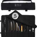 Asaya Waxed Canvas Chef Knife Roll Bag with 10 Slots and a Zipper Pocket - Professional Chef Knife Bag & Storage Case, with Shoulder Strap - Knives Not Included (Black)