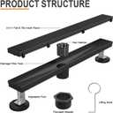 Linear Shower Drain, 24 Inch Matte Black 304 Stainless Steel Shower Drain with Tile Insert Panels, Long Rectangle Shower Floor Drain with Adjustable Feet, Hair Catcher, Fits Bathroom, Balcony