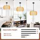 19 Inch Farmhouse Rattan Chandelier, 5-Light Adjustable Height Pendant Light with Fabric Shade, Hand Woven Boho Chandeliers for Dining Room, Kitchen Island, Living Room, Entryway, Foyer, ETL