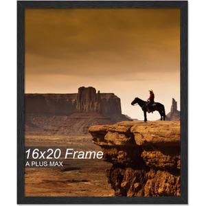 A PLUS MAX 16x20 Picture Frame, Black Engineered Wood Frame for 16 x 20 Inch Picture Poster Photo, Light Weight 16 by 20 Frame with Wood-grain for Wall - 1 Pack/Black/16 x20