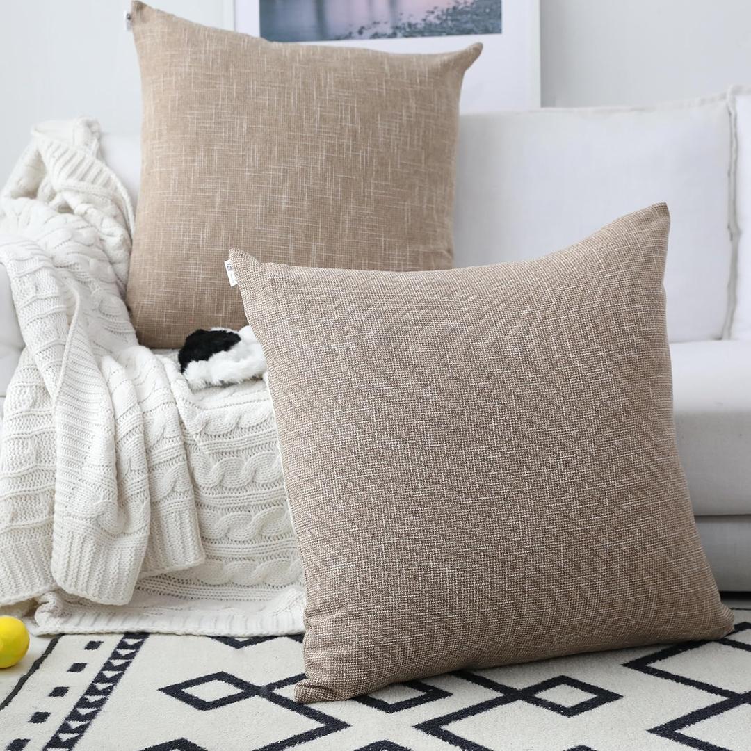 Kevin Textile Decor Burlap Pillow Covers Natural Style Lined Linen Throw Pillow Cases Cushion Cover for Bed/Sofa, 26x26 inch(2 Pieces, Natural Linen)