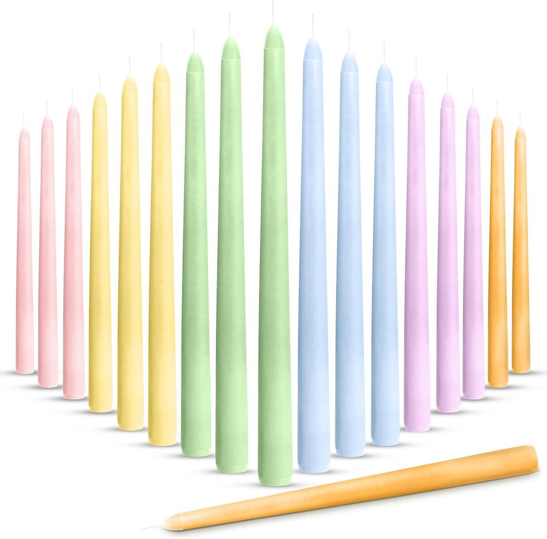 Nuanchu 24 Pcs Taper Candles 10 Inch (H) Dripless Tapered Smokeless Long Tall Unscented Dinner Candle for Household Wedding Party Home Decor Candlesticks, Long Burning (Pastel Colors)