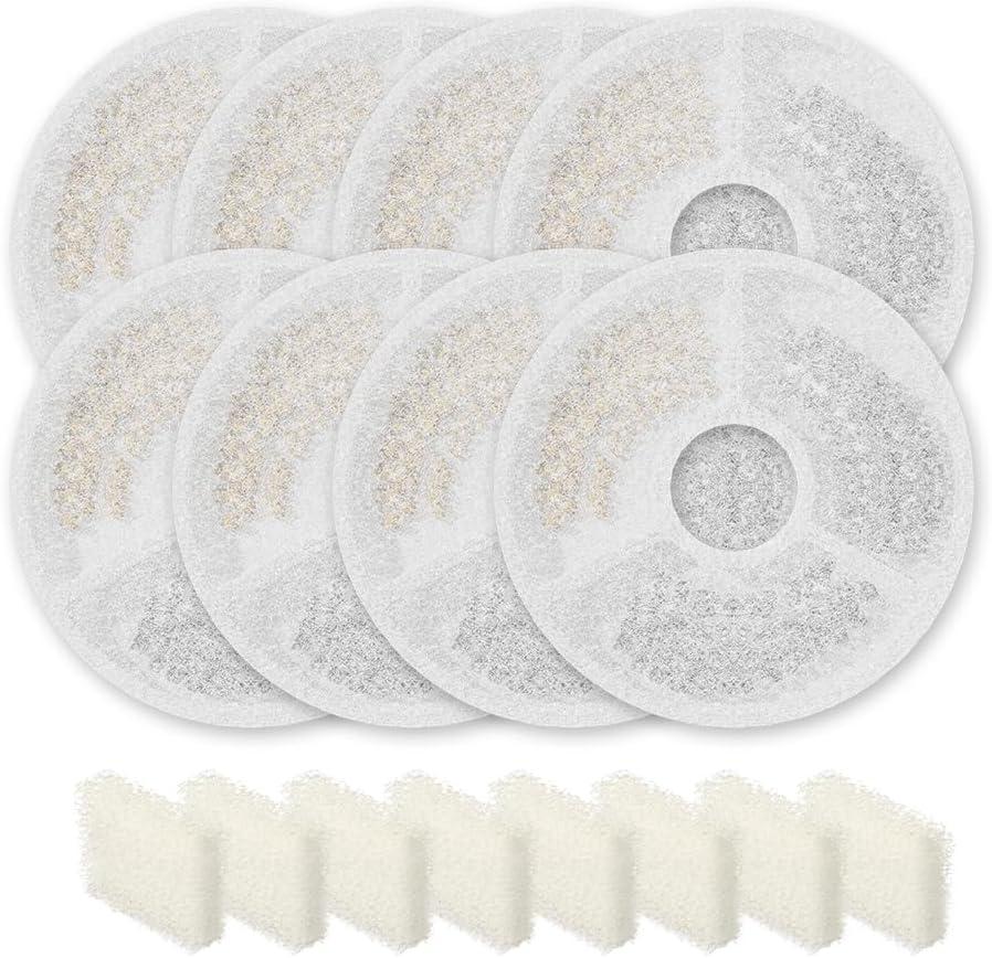 SARPAWS 8 Pack Replacement Filters & 8 Pack Pre-Filter Sponges Set Official Replacement Filters for Sarpaws Cat Drinking Water Fountains Dog Water Dispenser-FW1