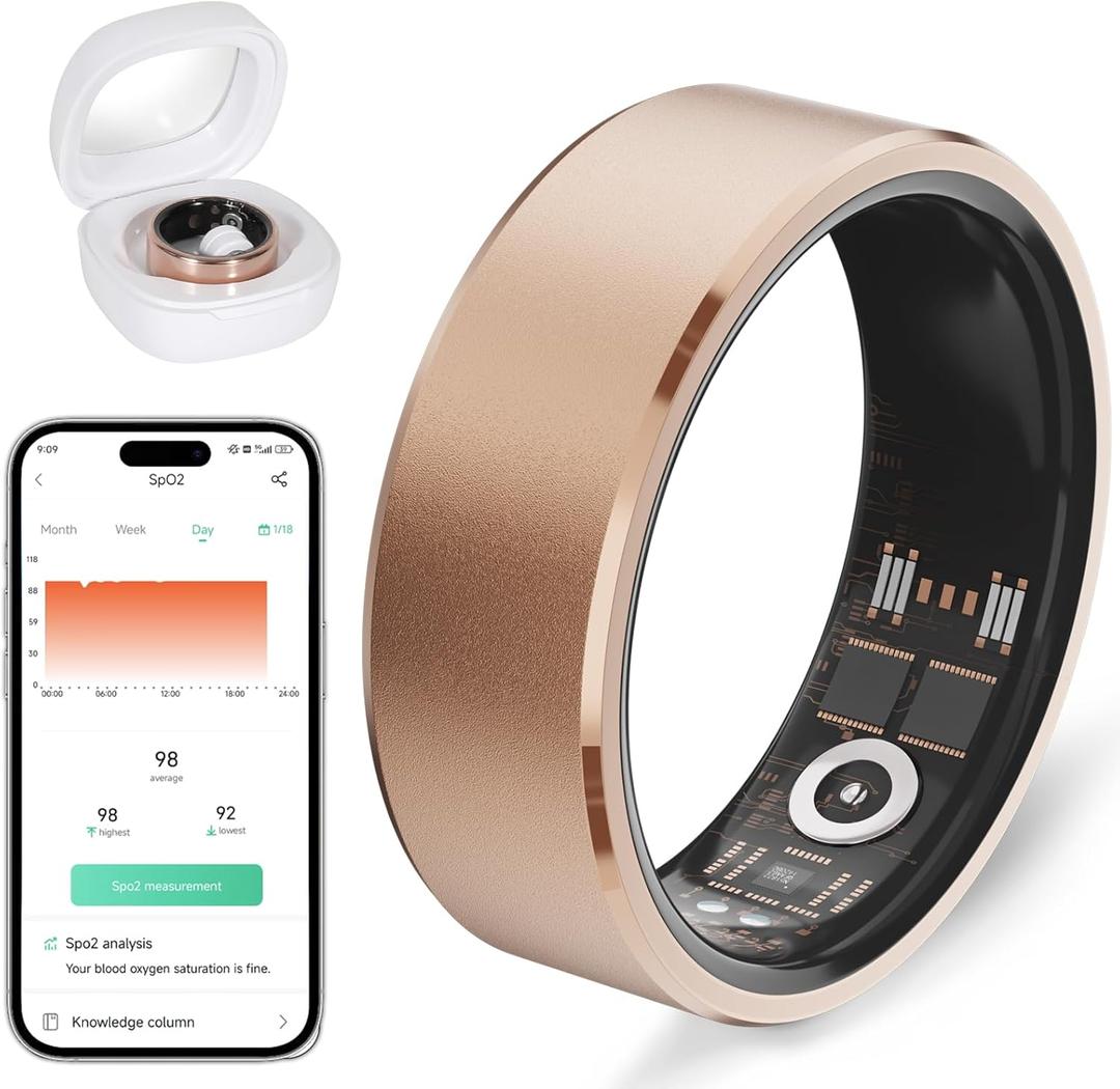 Smart Ring Health Fitness Tracker Women Men (10#(19.8mm), Rose Gold)