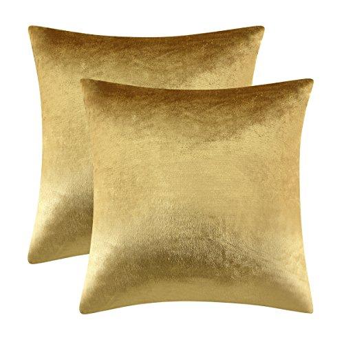 GIGIZAZA Gold Velvet Decorative Throw Pillow Covers,18x18 Pillow Covers for Couch Sofa Bed 2 Pack Soft Cushion Covers, Gold