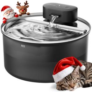 Oneisall Cat Water Fountain Stainless Steel Tray: 108oz/3.2L Wireless Pet Fountain for Cats Indoor, Rechargeable Battery Operated Automatic Cordless Water Dispenser for Drinking, Ultra Quiet, BPA-Free