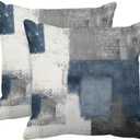 Emvency Set of 2 Throw Pillow Covers Modern Abstract Painting Blue White and Gray Decorative Sofa Pillow Cases Home Decor Standard Square 22x22 Inches Pillowcases