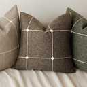 Foindtower Pack of 2 Decorative Faux Linen Jacquard Check Throw Pillow Covers Farmhouse Cushion Cover with Grid Textured Accent Pillowcase for Couch Sofa Living Room Home Decor,16×16 Inch,Cocoa Brown