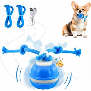 P06 Interactive Dog Toys Dog Balls, Electric Automatic Moving and Rolling Dog Toy with Rope for Small Medium Dogs, Fun Smart Puppy Toy s for Boredom & Training, Dog Toys to Keep Them Busy (Blue)