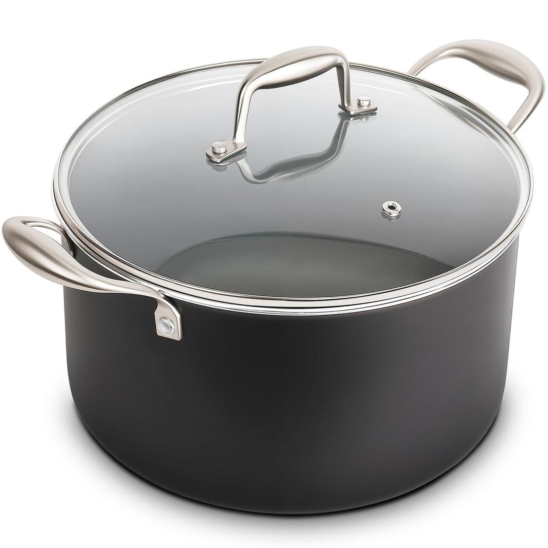 TeakLake 16QT Nonstick Ceramic Stock Pot with Tempered Glass Lid, Cool Touch Handles, Induction Ready – Large Cooking Soup Pot for Chili, Pasta, Stew, Easy Cleanup