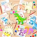 xFFFun Valentines Day Gifts for Kids - 28 Pack Dinosaurs Wood Painting Craft Kits with Dino Valentines Cards School Classroom Valentine Gifts Boy Girl Exchange Party Favors Bulk