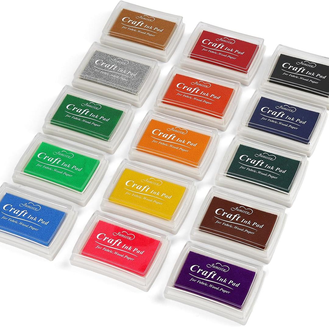 NIUBIER 15 Colors Craft Ink Pads, Washable Finger Stamp Pad for Kids Finger Painting, DIY Crafting, Paper, Wood Fabric, Rubber Stamps, Scrapbook Supplies