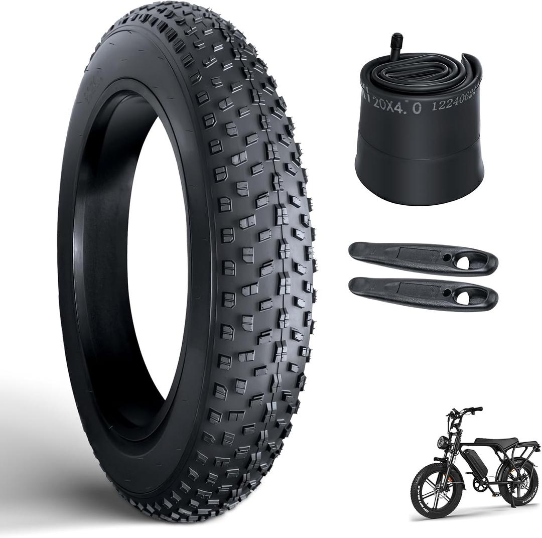 OUXI 20x4.0 Fat Tire Tube, Puncture Resistant Folding MTB Replacement Tire, 20x4.0 Fat Tyre for MTB and Ebikes, All-Terrain Directional Tread Bicycle Tires and Tubes