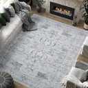 jinchan 6x9 Machine Washable Area Rugs for Living Room - Vintage Floral Stain Resistant Low Pile Ultra-Thin Non Slip Accent Rug for Bedroom Kitchen Dining Room Home Office (6x9ft,Taupe)