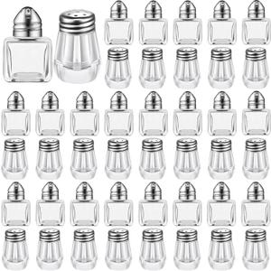 Zopeal 50 Set Mini Salt and Pepper Shakers Small Bulk Clear Individual Seasonings Tiny Spice Shakers for Kitchen Wedding Picnic, 2 Styles(Silver Lids)