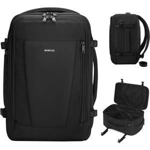 ECOHUB 17'' Small Travel Backpack, United Airlines Personal Item Bag 16.7"x10"x8" with 13 Pockets Carry on Backpack with USB Port Luggage Sleeve Travel Essentials for Men Women Water Resistant, Black