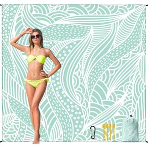 Beach Blanket Waterproof Sandproof Beach Mat for 1-8 Adults Quick Drying Durable Outdoor Picnic Mat for Beach Festival Travel Camping Hiking (LBL-Ripple, 79"83"(4 Person))