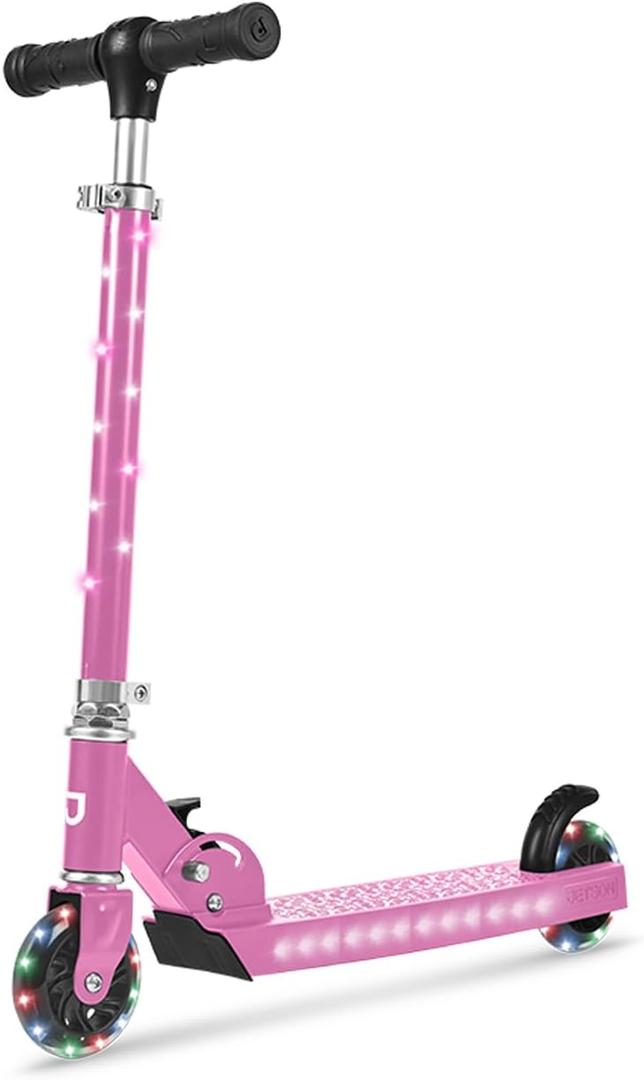 Jetson 2-Wheel Light-Up Kick Scooter, Light Up Deck and Wheels, Height Adjustable Handlebar, Rear Brake, Easy-Folding Mechanism, 4 or 6 inch wheels (Jupiter Pink)