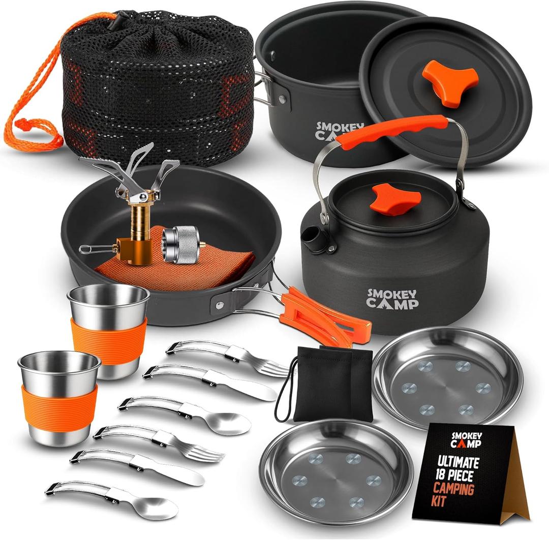 Camping Cookware Mess Kit Set with Stove - Backpacking Camping Pots and Pans Set, All in One Non-Stick Camping Cooking Set, Portable Stove, Hiking, Picnic, Outdoor & Camping Cookware Set